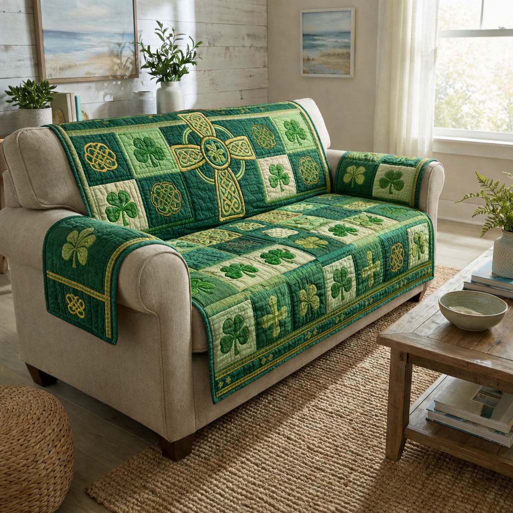 Lucky Charm Quilted Sofa Cover Irish Home Couch Cover Gift For Home Decor - Tradiviet