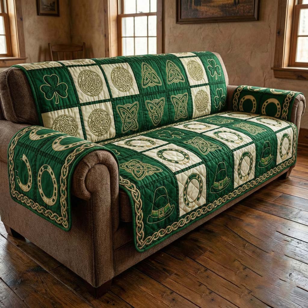 Lucky Charm Quilted Sofa Cover Irish Home Couch Cover Gifts For Home Decor - Tradiviet