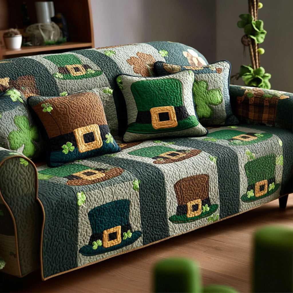 Lucky Clover Quilted Sofa Cover Sofa Saver Covers St Patty's Day Gift Ideas - Tradiviet