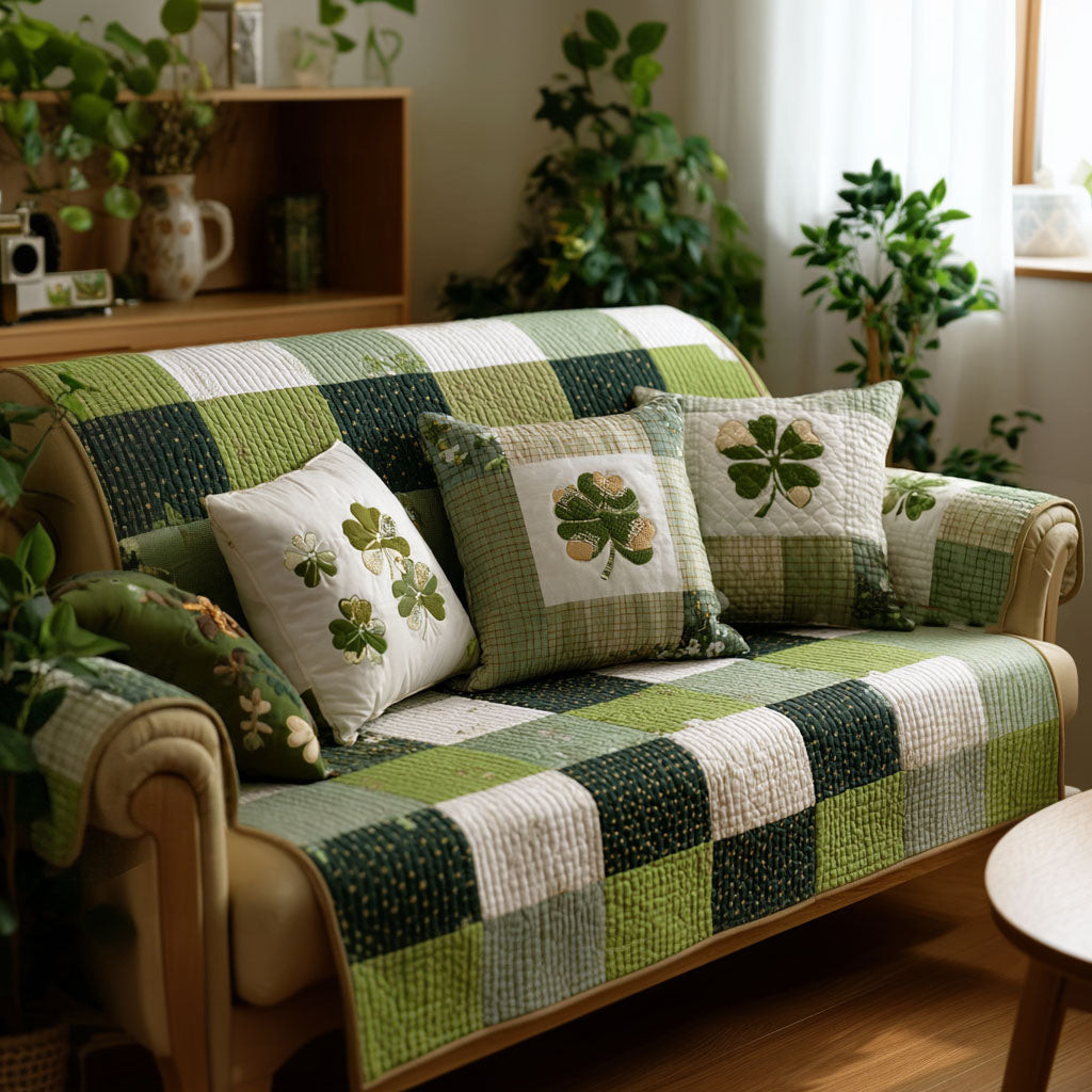 Lucky Green Quilted Sofa Cover Best Slip Cover Sofa Cute St Patrick's Day Ideas - Tradiviet