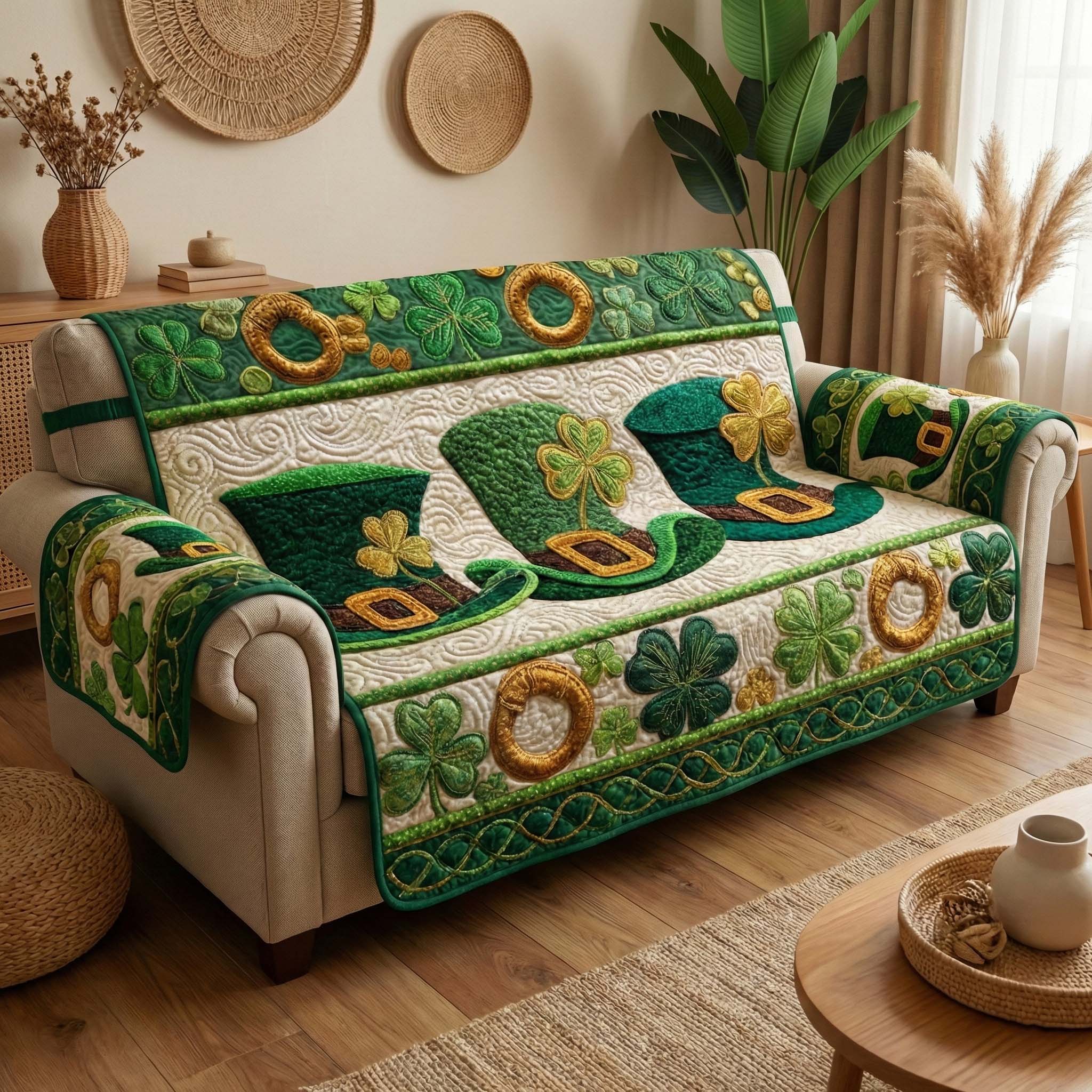 Lucky Hats Quilted Sofa Cover Irish Home Couch Cover Gift For House Lover - Tradiviet