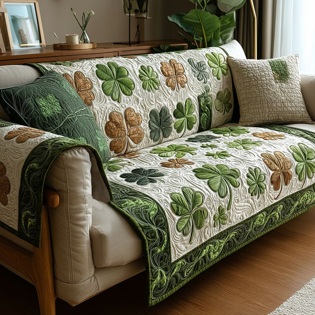 Lucky Meadow Quilted Sofa Cover Couch Covers For Couches Cool St Patricks Day Gifts - Tradiviet
