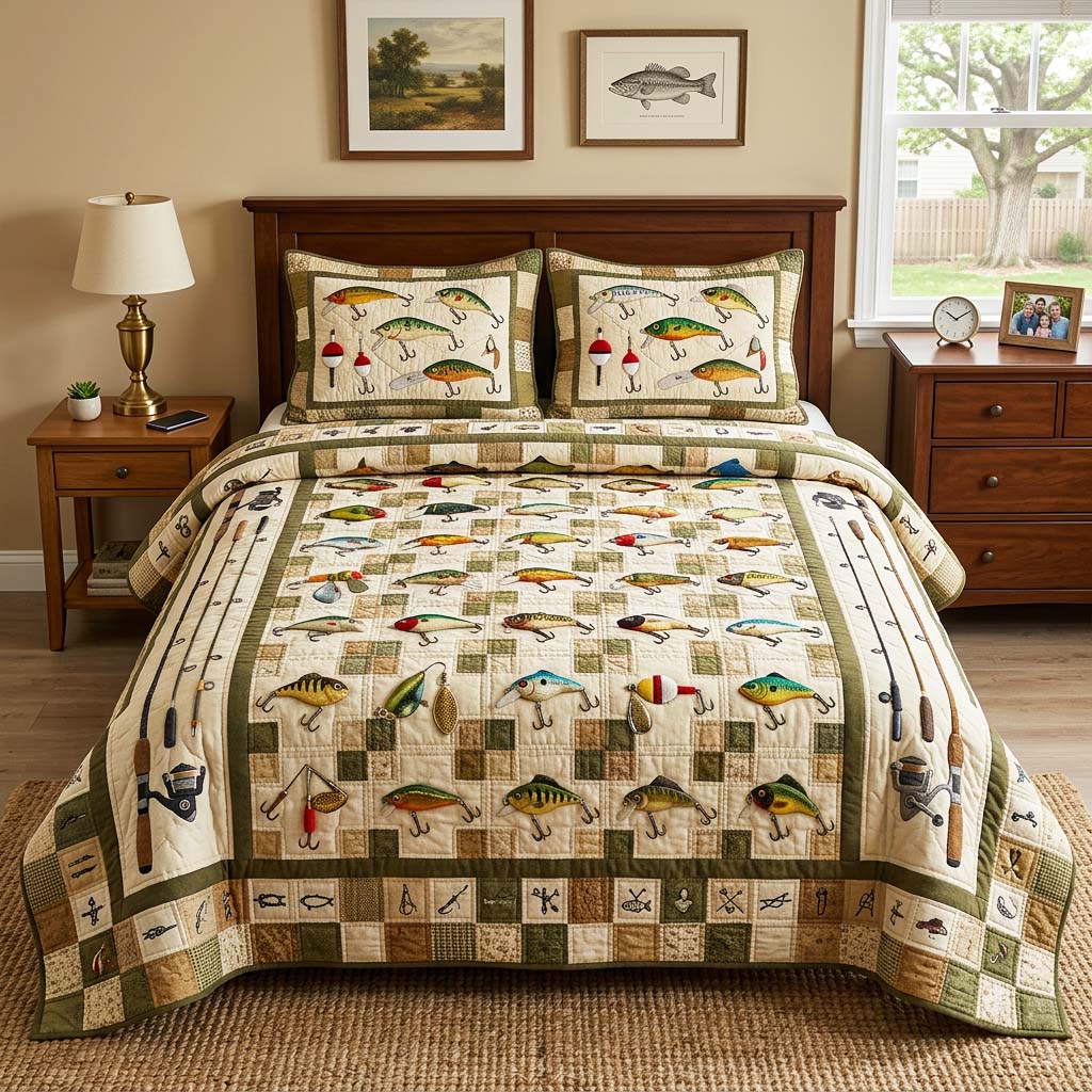 Lure Grid Quilted Bedding Set Lure Grid Nature Gift For Lure Grid - Tradiviet