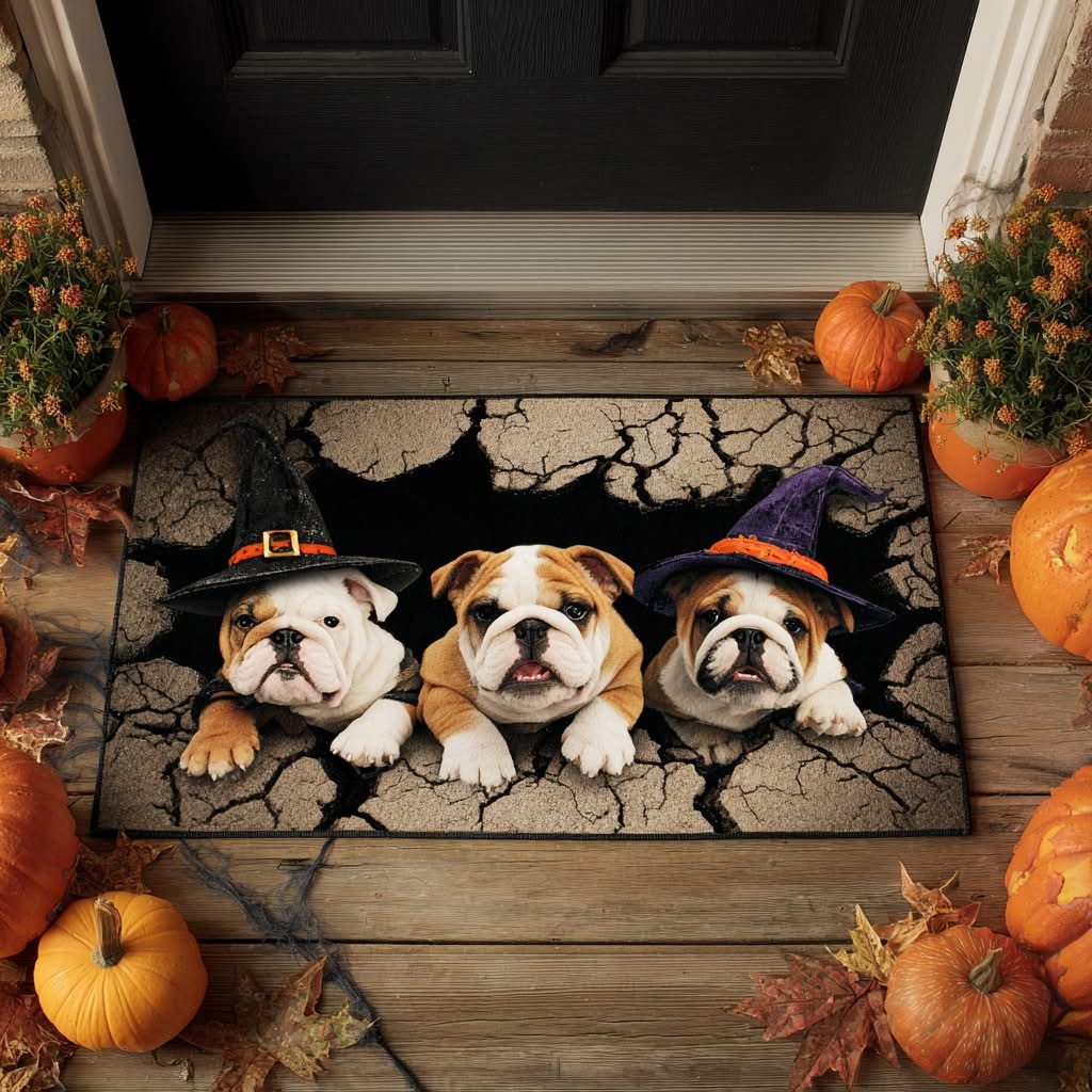 Magic Bulldog Witch Halloween Doormat House Decorations Bulldog Themed Gifts For Him Her - Tradiviet