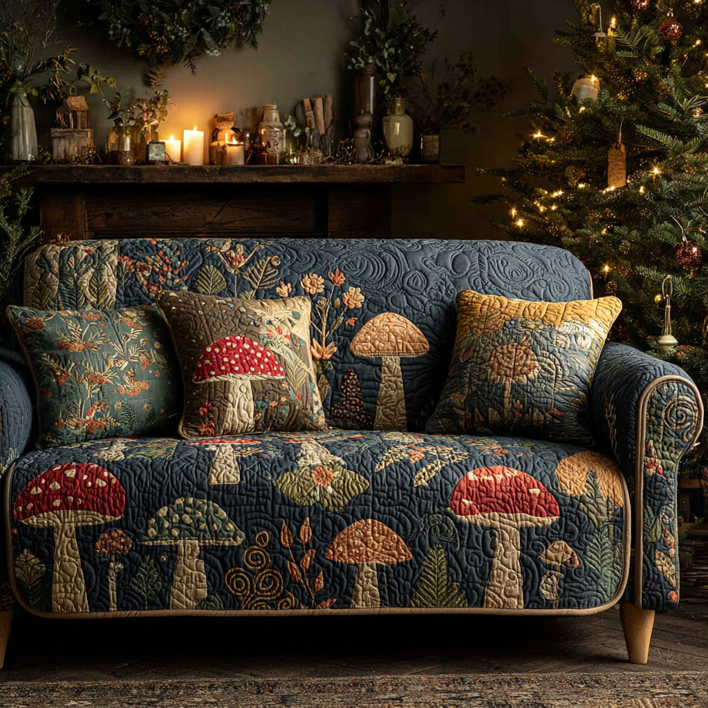 Magical Mushroom Garden Quilted Sofa Cover Indoor Room Decor Gifts For New Homes - Tradiviet