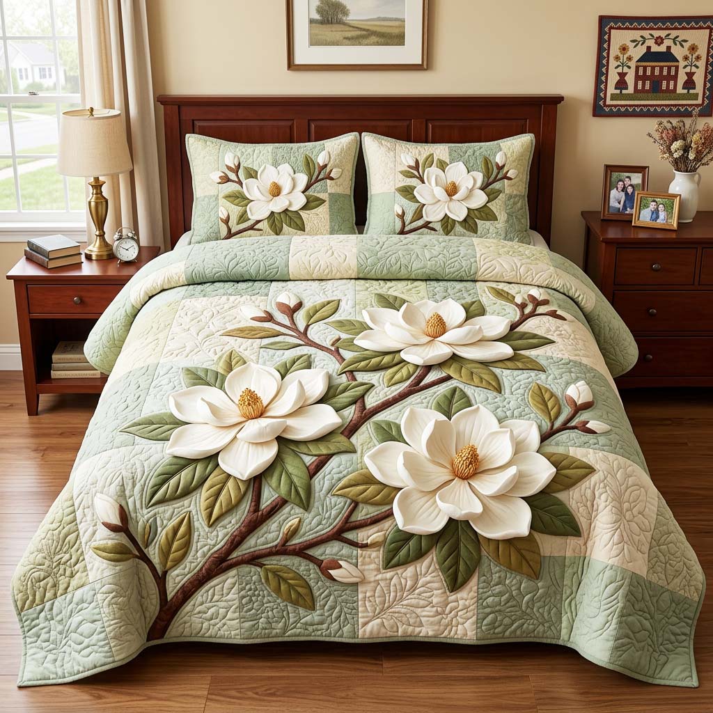 Magnolia Blossom Quilted Bedding Set Magnolia Blossom Sunrise Gift For Magnolia Blossom - Tradiviet