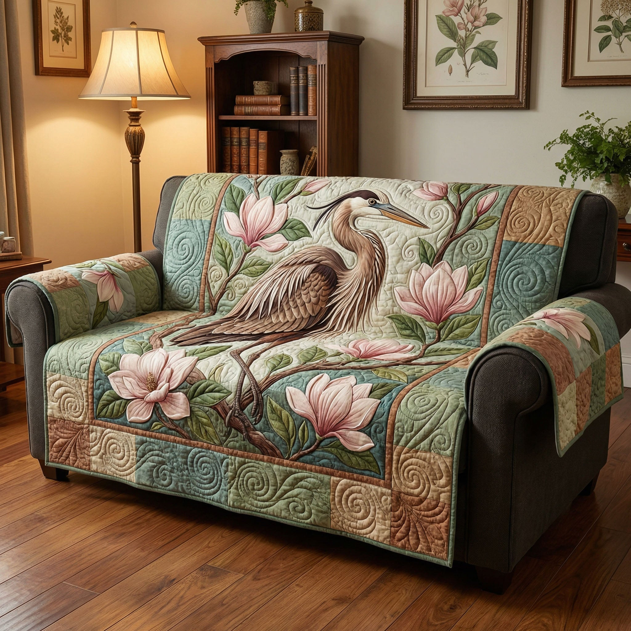 Magnolia Charm Quilted Sofa Cover Best Slip Cover Sofa Sentimental Gifts For Mom - Tradiviet