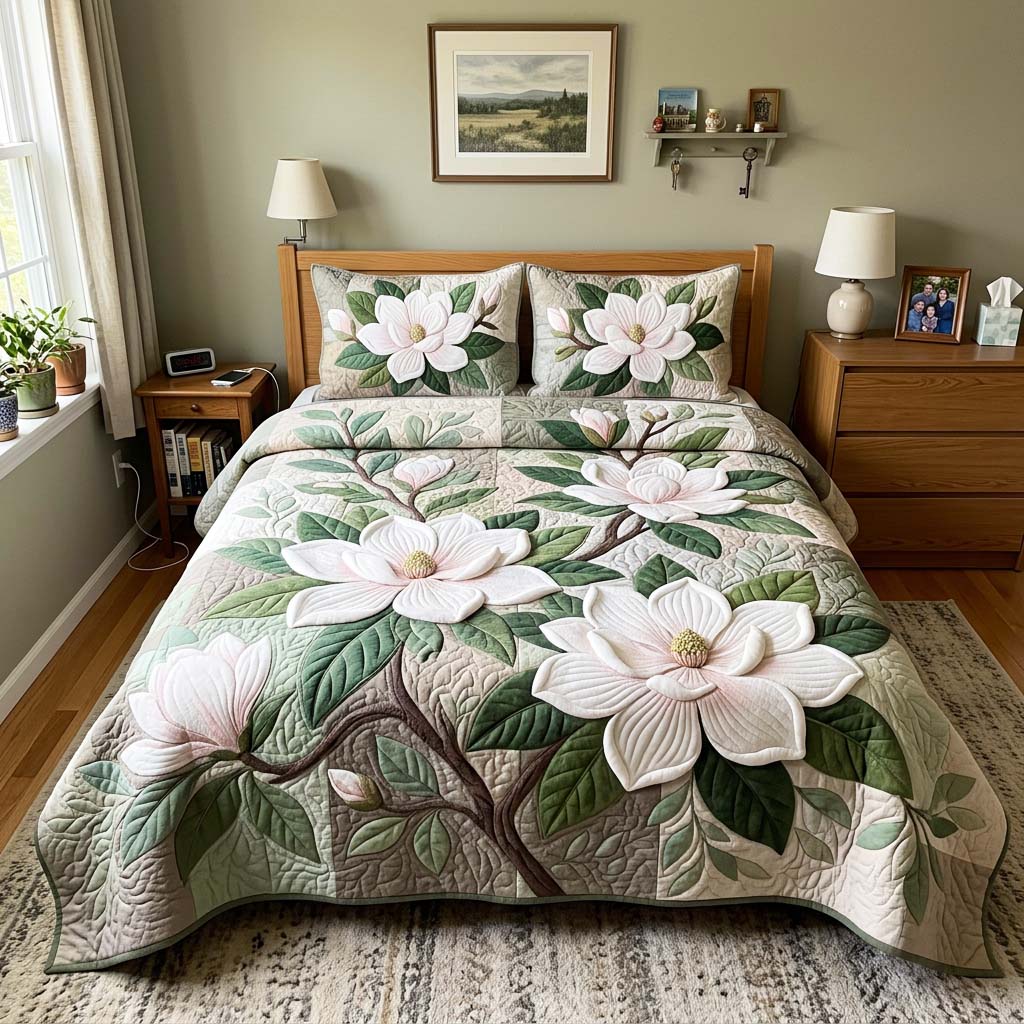 Magnolia Garden Quilted Bedding Set Magnolia Garden Starlight Gift For Magnolia Garden - Tradiviet