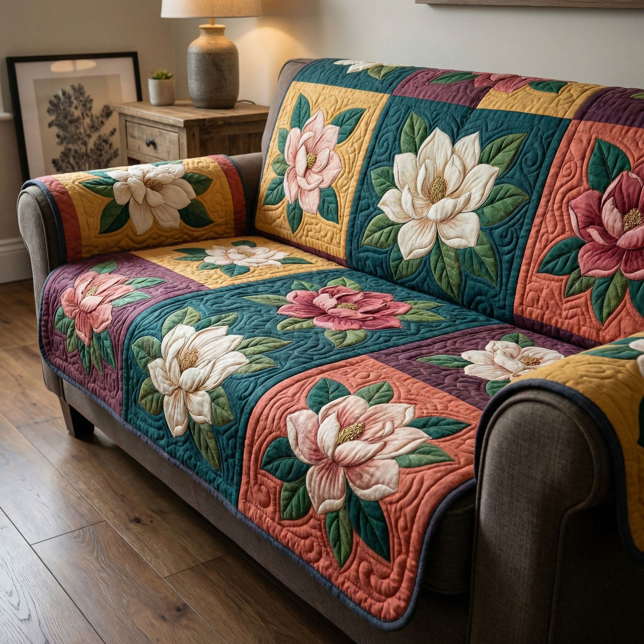 Magnolia Grace Quilted Sofa Cover Sofa Saver Covers Great Gifts For Mom - Tradiviet