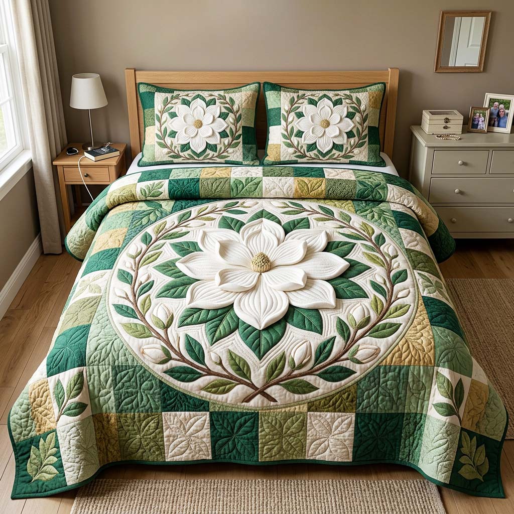 Magnolia Medallion Quilted Bedding Set Magnolia Medallion Midnight Gift For Magnolia Medallion - Tradiviet
