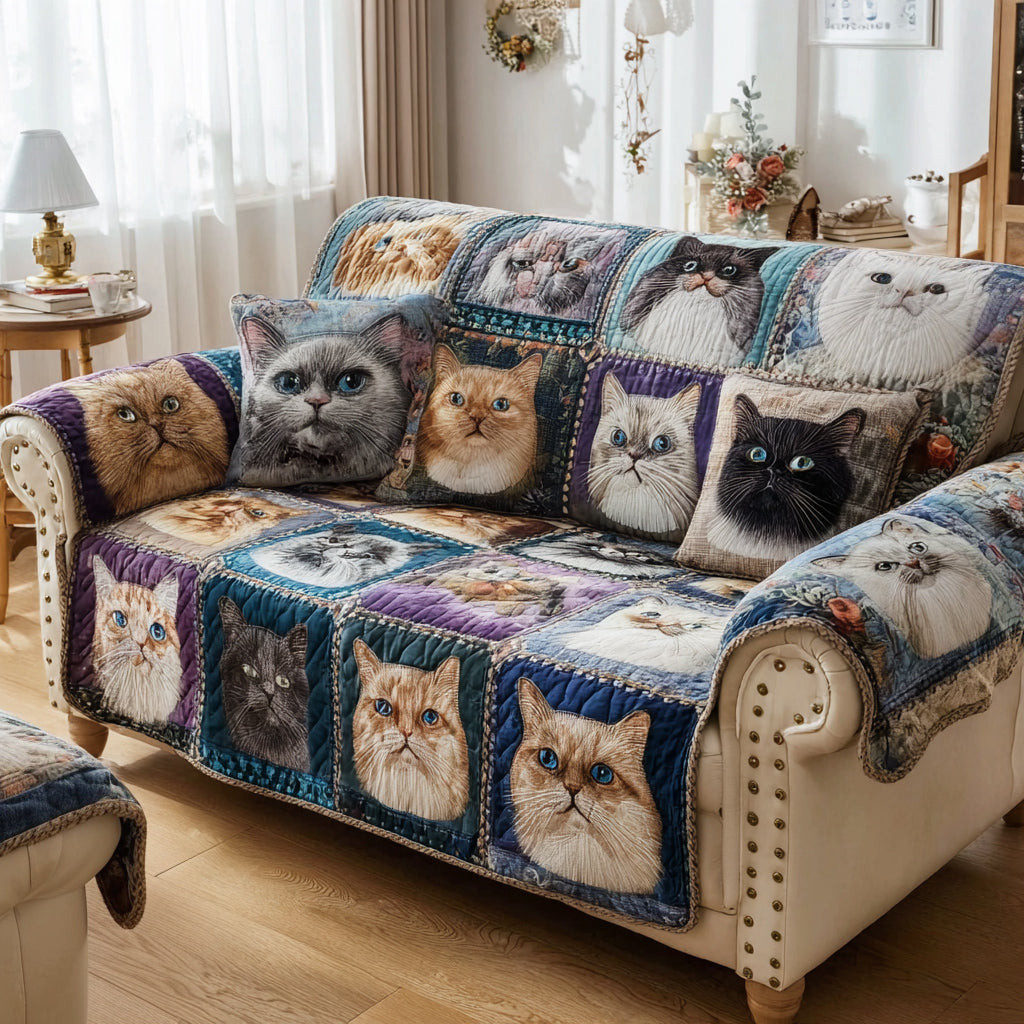 Majestic Cat Portrait Quilted Sofa Cover Couch Protector Cat And Owner Gifts - Tradiviet