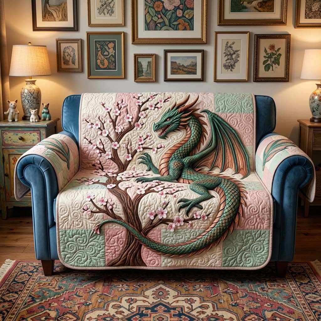 Majestic Dragon Quilted Sofa Cover Fantasy Home Couch Cover Cool Room Decor Gifts - Tradiviet