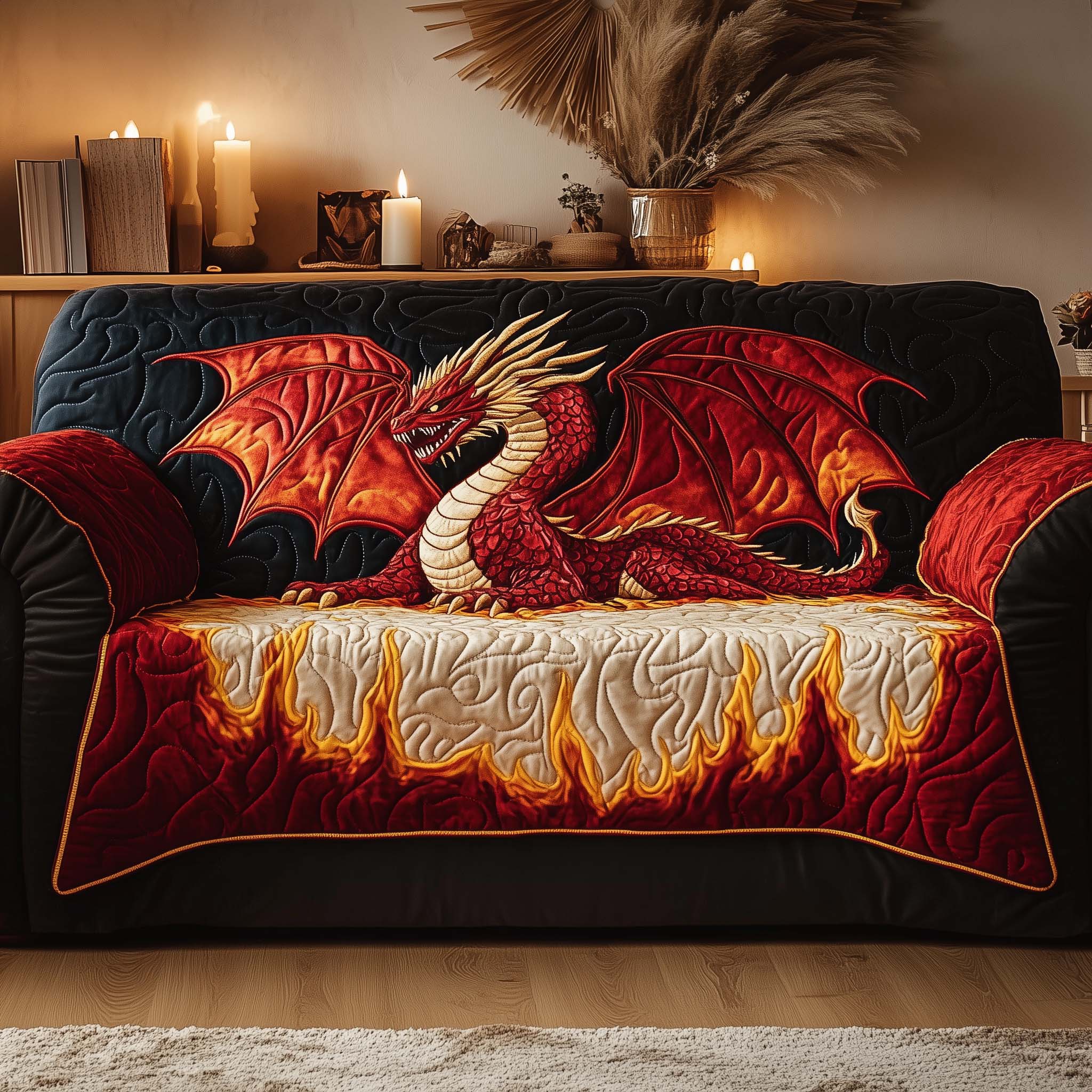 Majestic Dragon Quilted Sofa Cover Fantasy Home Couch Cover Home Gift For Her - Tradiviet