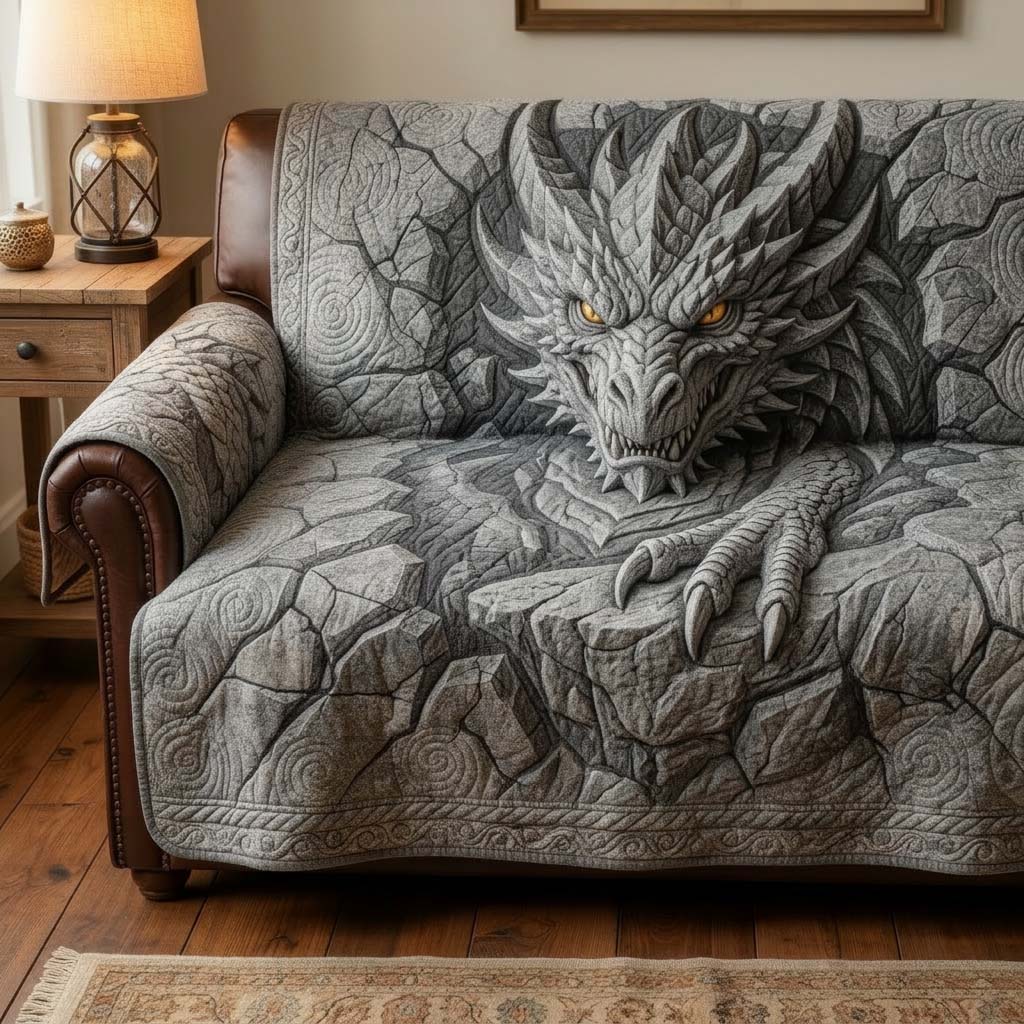Majestic Dragon Quilted Sofa Cover Fantasy Home Couch Cover Trendy Room Decor Gifts - Tradiviet