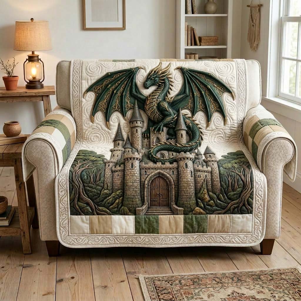 Majestic Dragon Quilted Sofa Cover Fantasy Home Couch Cover Unique Home Decor Gifts - Tradiviet