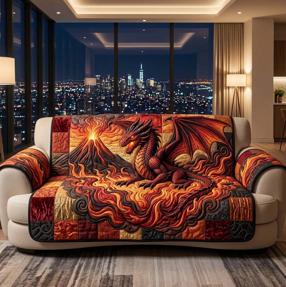 Majestic Dragon Quilted Sofa Cover Fantasy Home Couch Cover Unique Room Decor Gifts - Tradiviet