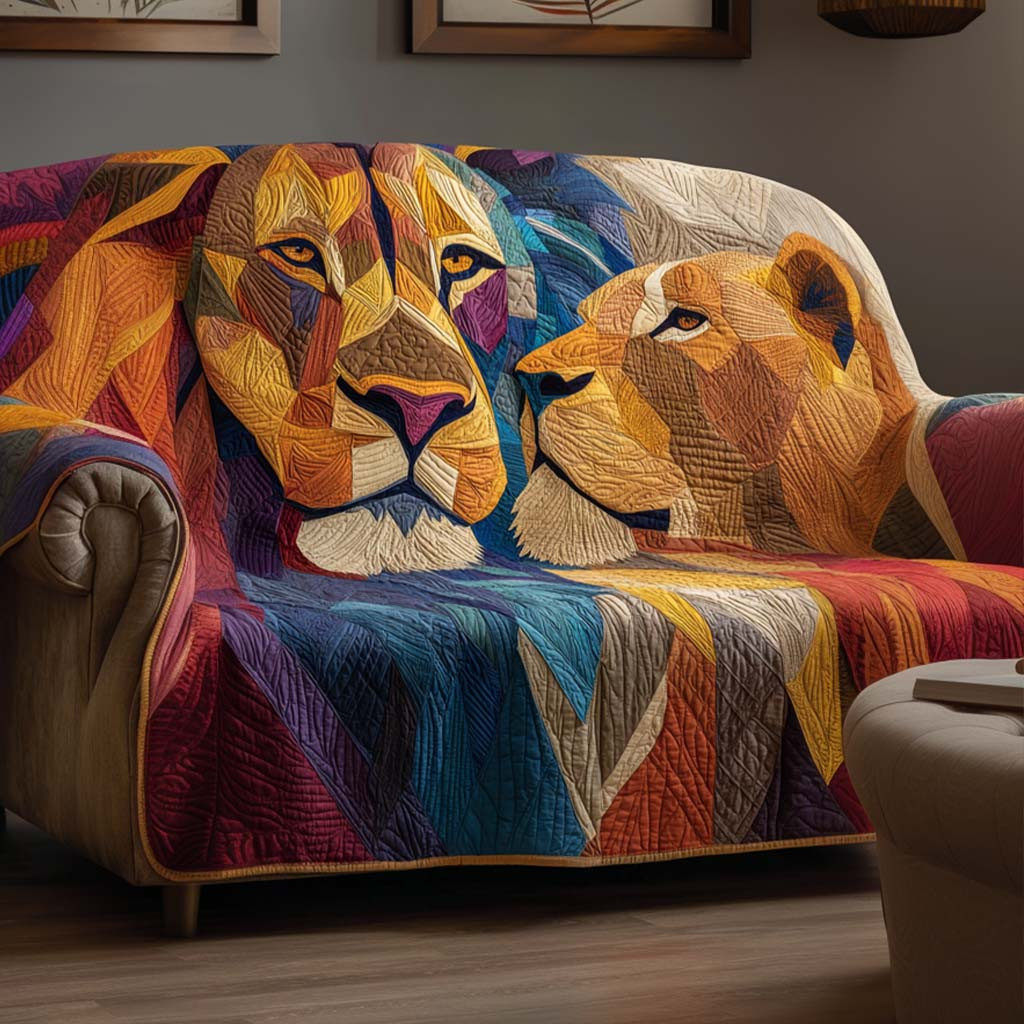 Majestic Duo Quilted Sofa Cover Slipcover Couch Covers Lion Gifts For Him Her - Tradiviet