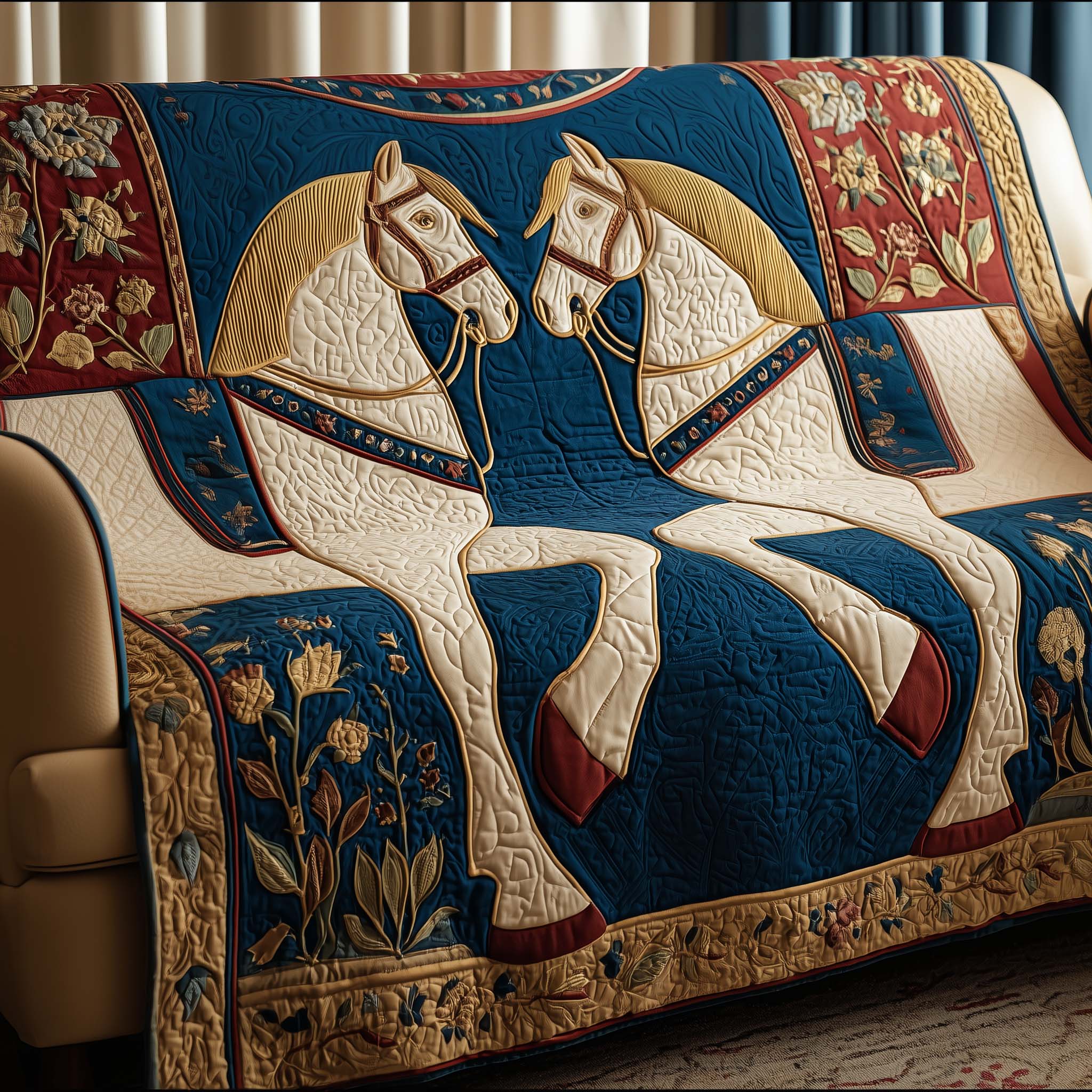 Majestic Horses Quilted Sofa Cover Western Home Couch Cover Gifts For Deer Hunters - Tradiviet