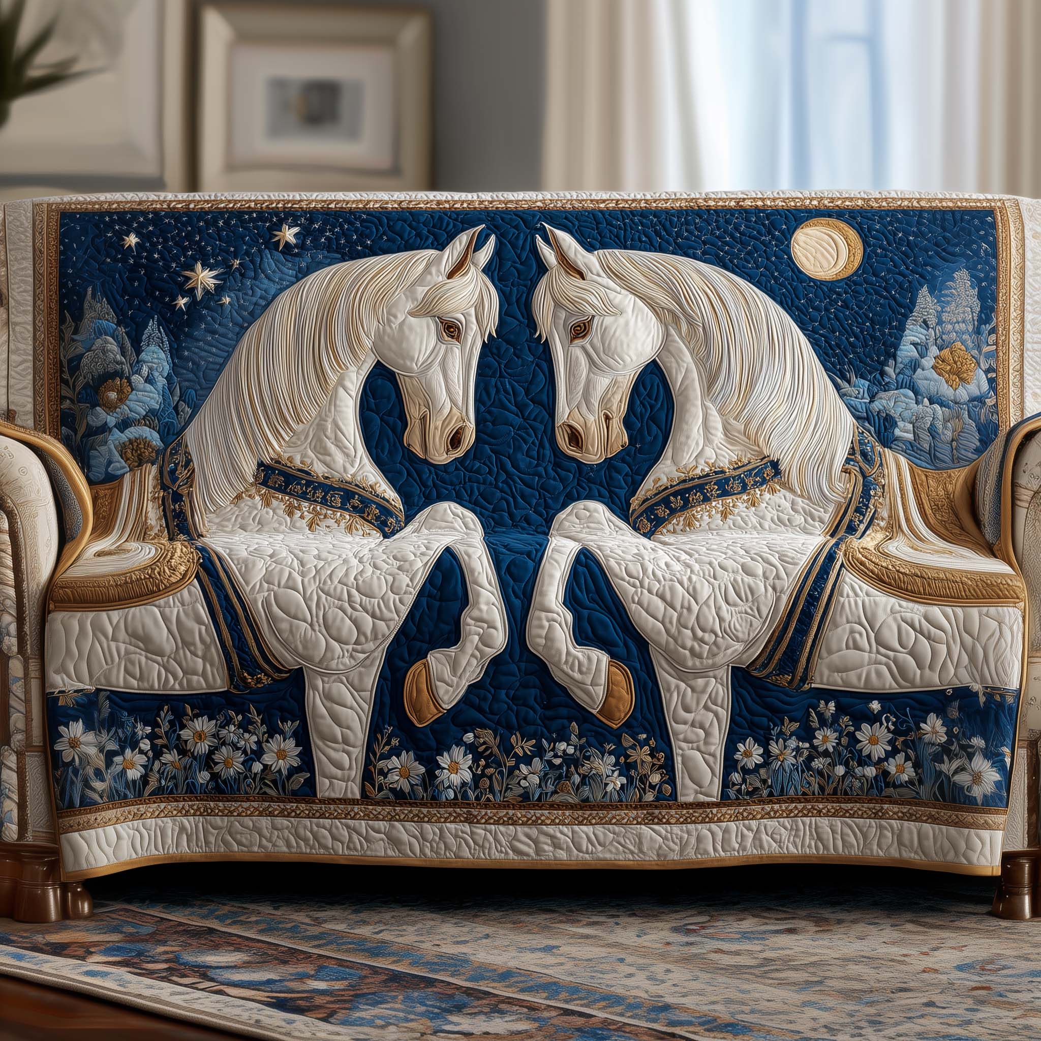 Majestic Horses Quilted Sofa Cover Western Home Couch Cover Unique Housewarming Gift Ideas - Tradiviet