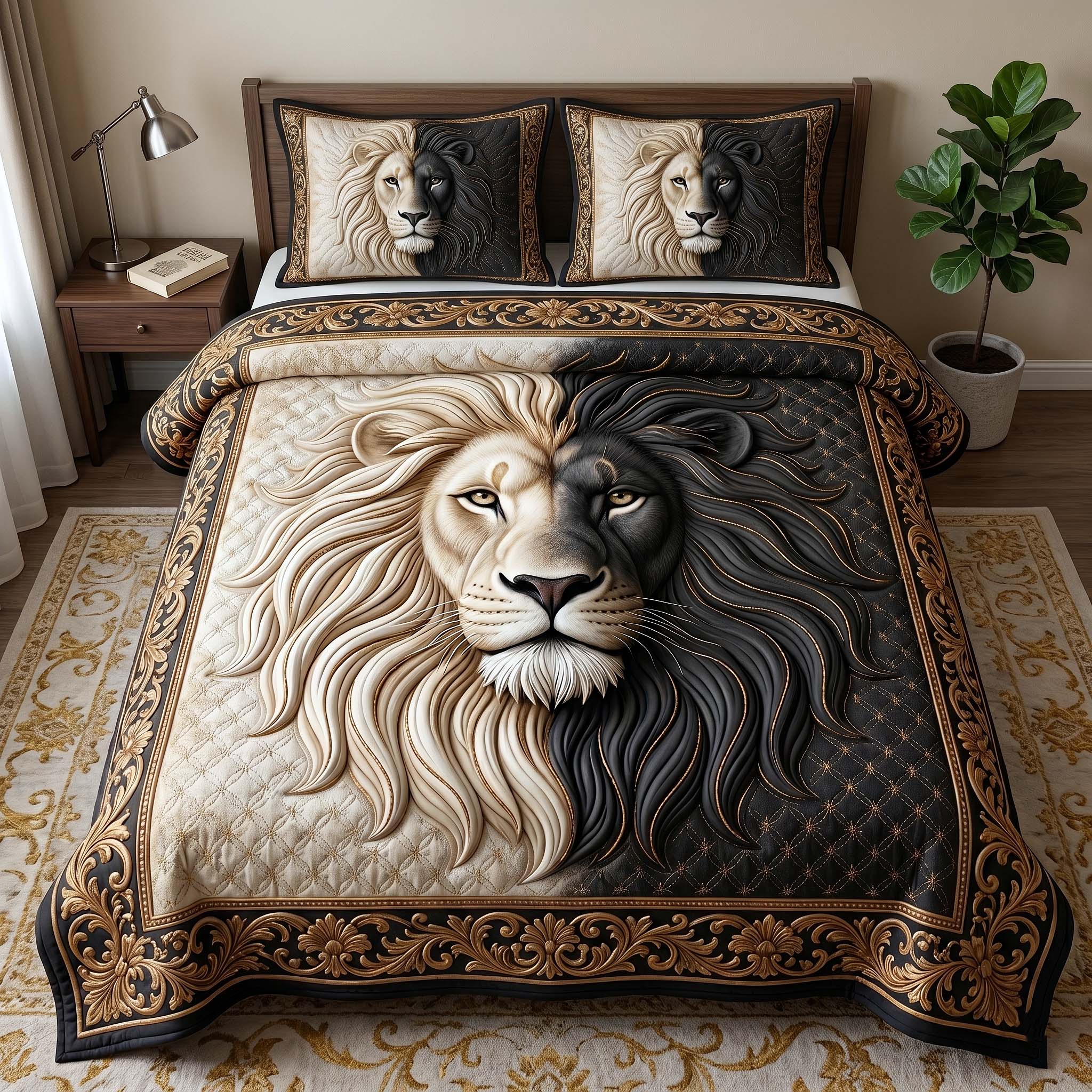 Majestic Lion Quilted Bedding Set Majestic Lion Artistry Gift For Lion Dad - Tradiviet