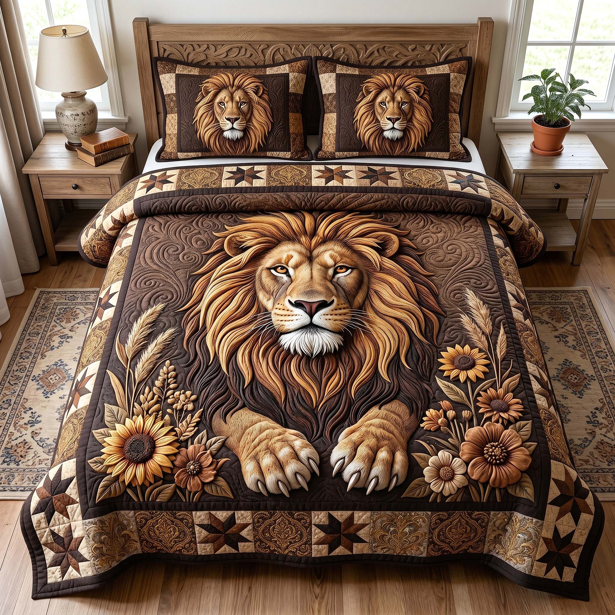 Majestic Lion Quilted Bedding Set Majestic Lion Finish Gift For Lion Family - Tradiviet