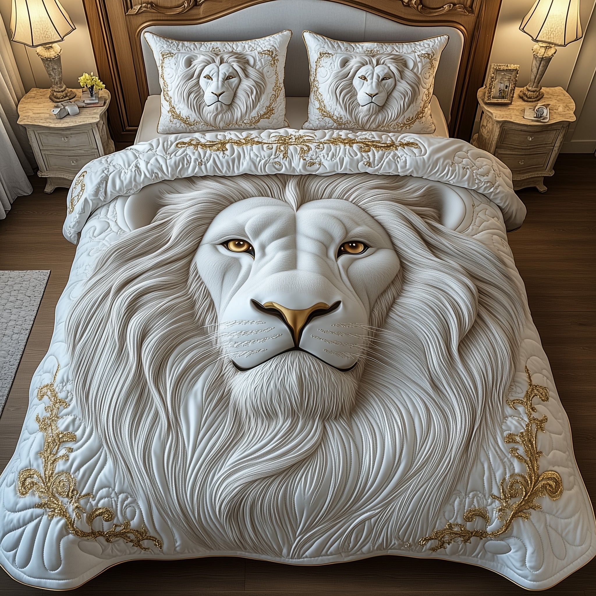 Majestic Lion Quilted Bedding Set Majestic Lion Garden Gift For Lion Friends - Tradiviet