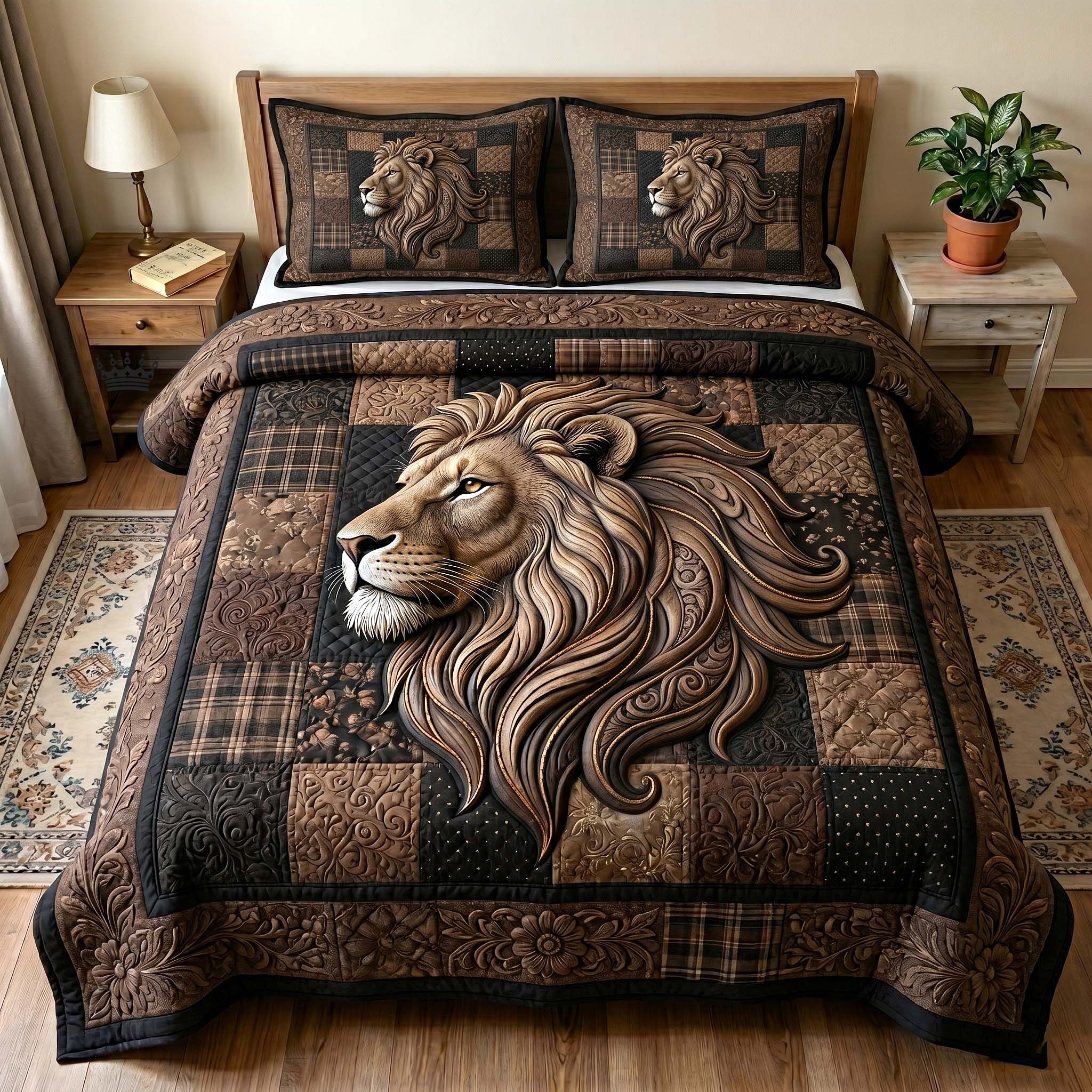 Majestic Lion Quilted Bedding Set Majestic Lion Nook Gift For Majestic Dad - Tradiviet
