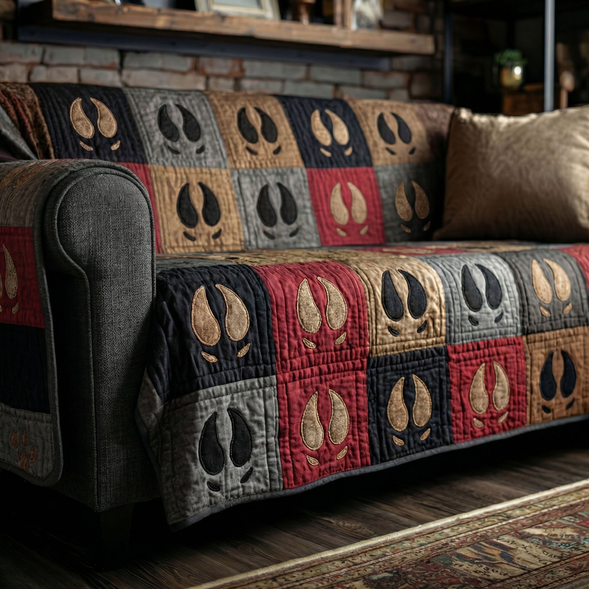 Majestic Moose Blocks Quilted Sofa Cover Warm Home Room Decor Gifts For New Homes - Tradiviet