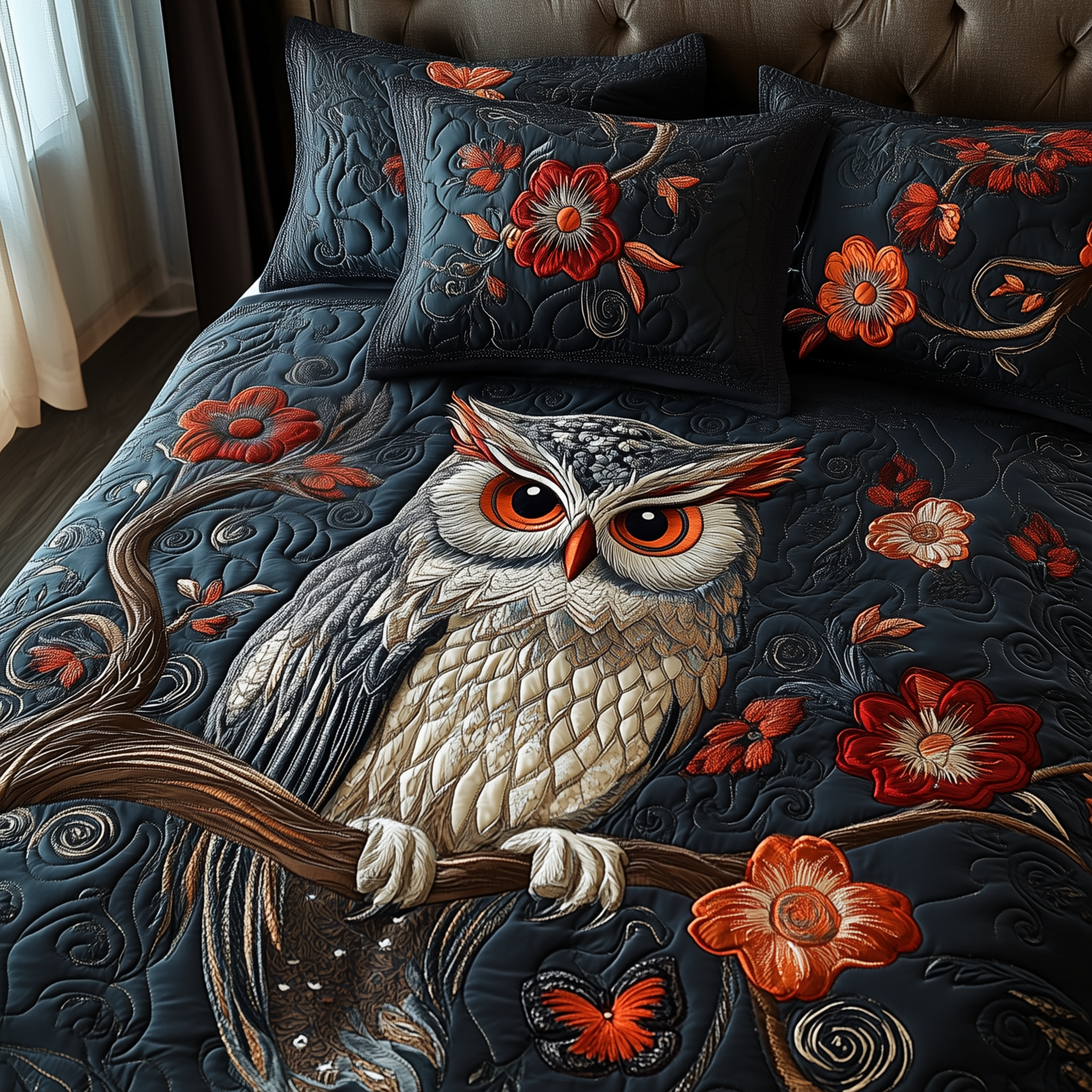 Majestic Owl Bloom Quilted Bedding Set Majestic Owl Canvas Gift For Majestic Owl - Tradiviet