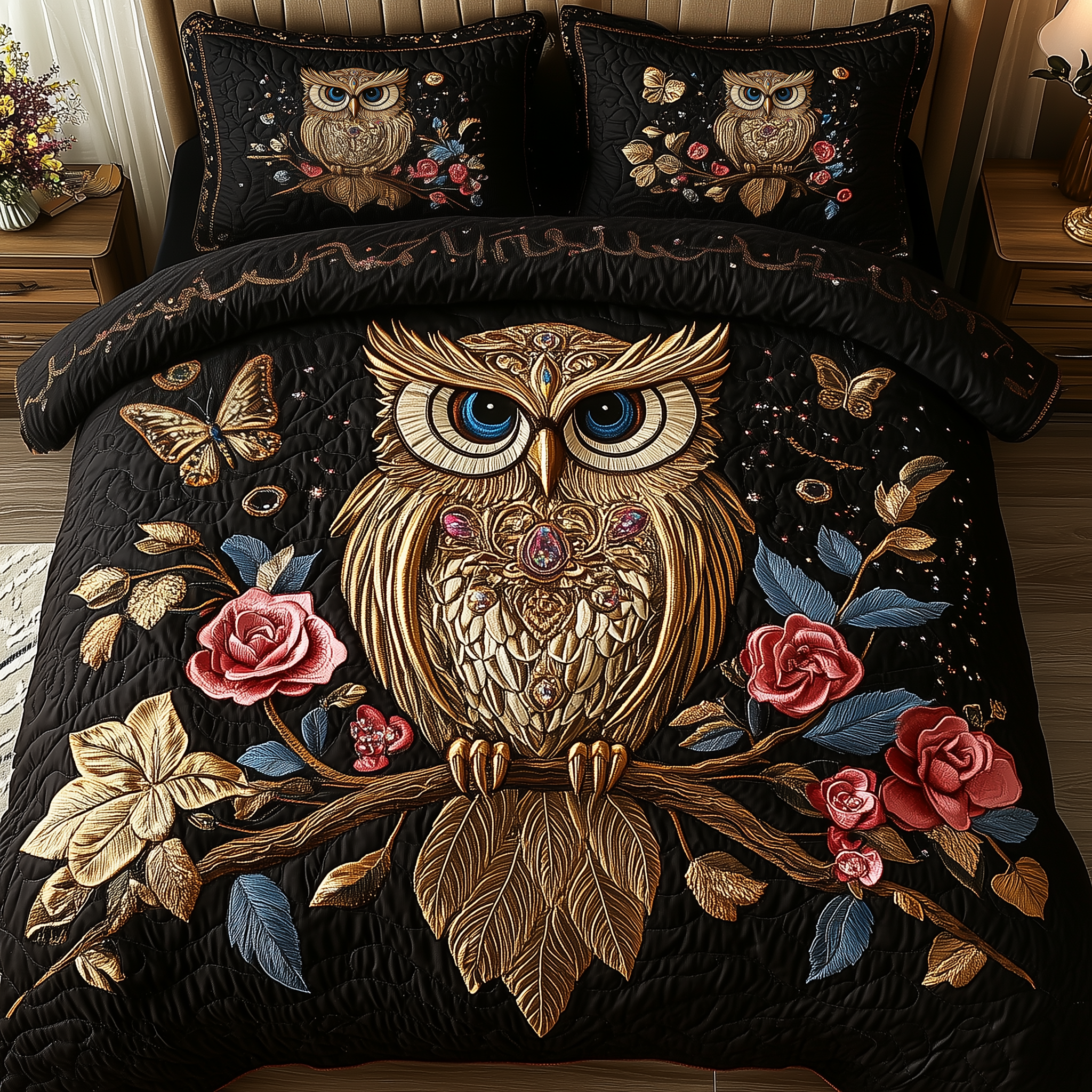 Majestic Owl Bloom Quilted Bedding Set Majestic Owl Weave Gift For Owl - Tradiviet