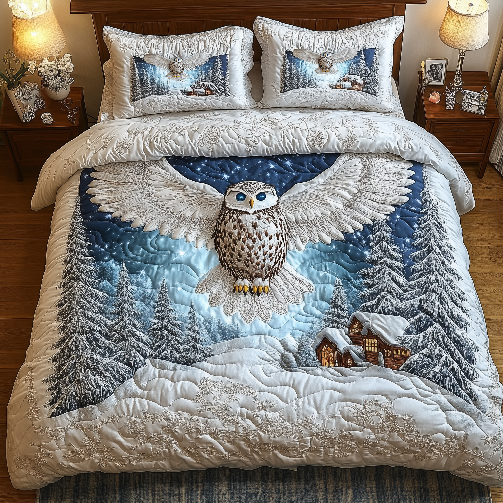 Majestic Winter Owl Quilted Bedding Set Majestic Winter Weave Gift For Majestic Winter - Tradiviet