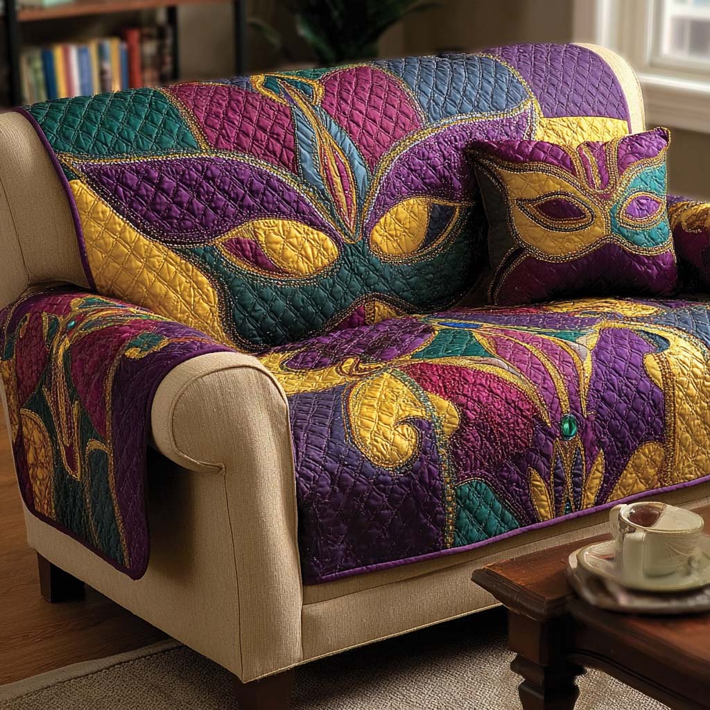 Mardi Glow Quilted Sofa Cover Shelf Room Decor Gifts For House Lovers - Tradiviet