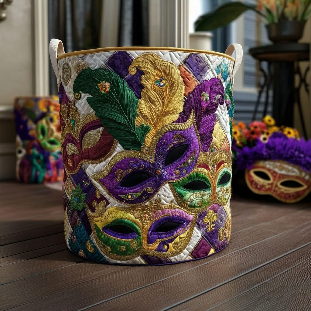 Mardi Gras Hidden Smiles Quilted Laundry Basket Storage Bin For Laundry First Home Gifts - Tradiviet - Image 2