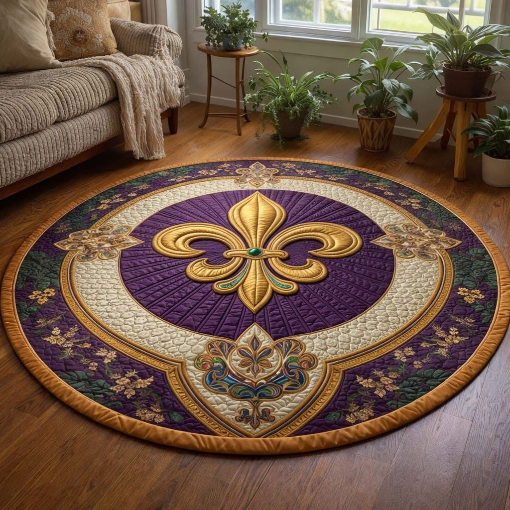 Mardi Gras Quilted Round Mat Fleur De Lis Circle Mat Mardi Gras Gifts For Friends - Tradiviet