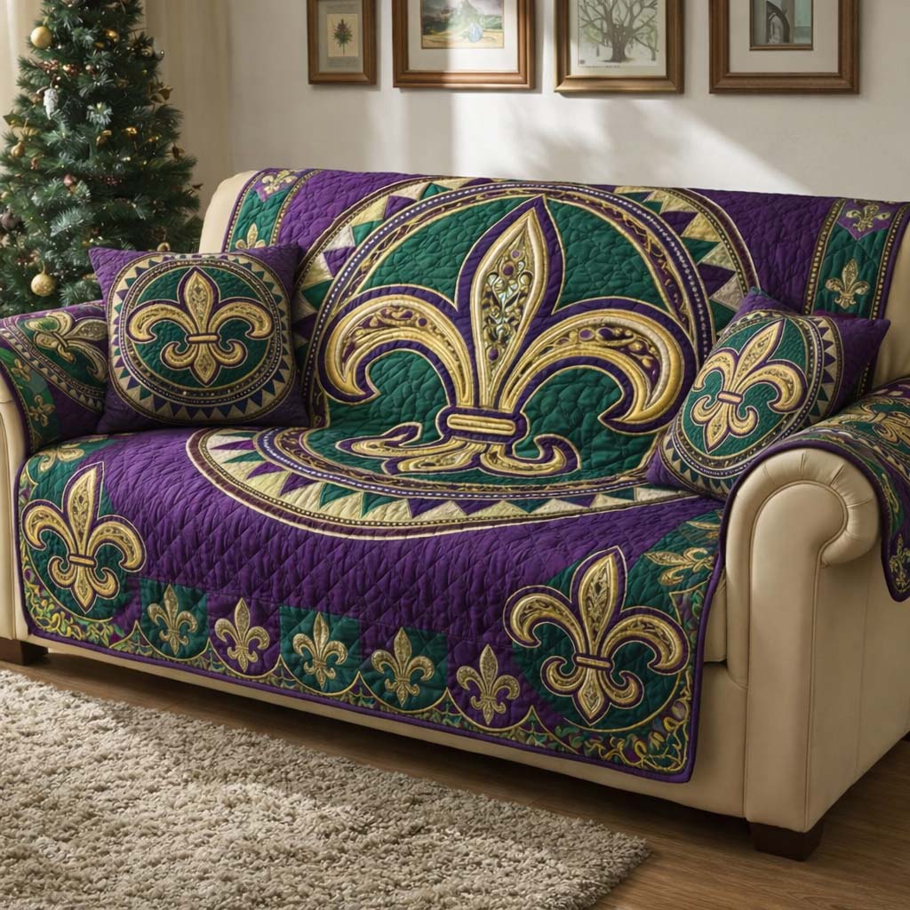 Mardi Gras Quilted Sofa Cover Mardi Gras Couch Cover Best Home Decor Gifts - Tradiviet