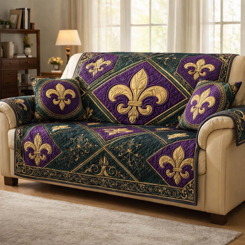 Mardi Gras Quilted Sofa Cover Mardi Gras Couch Cover Cool Room Decor Gifts - Tradiviet
