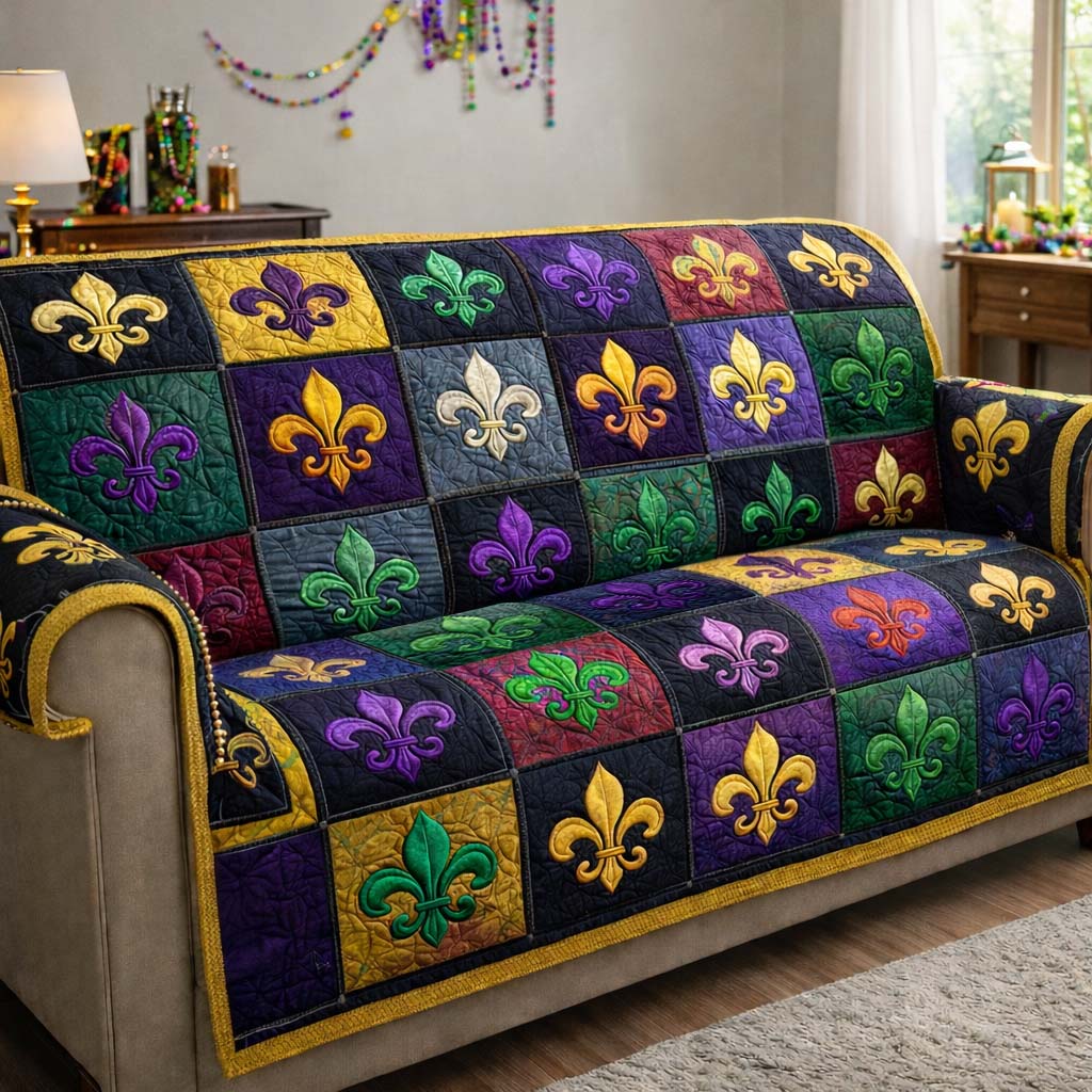 Mardi Gras Quilted Sofa Cover Mardi Gras Couch Cover Cozy Living Gift Ideas - Tradiviet