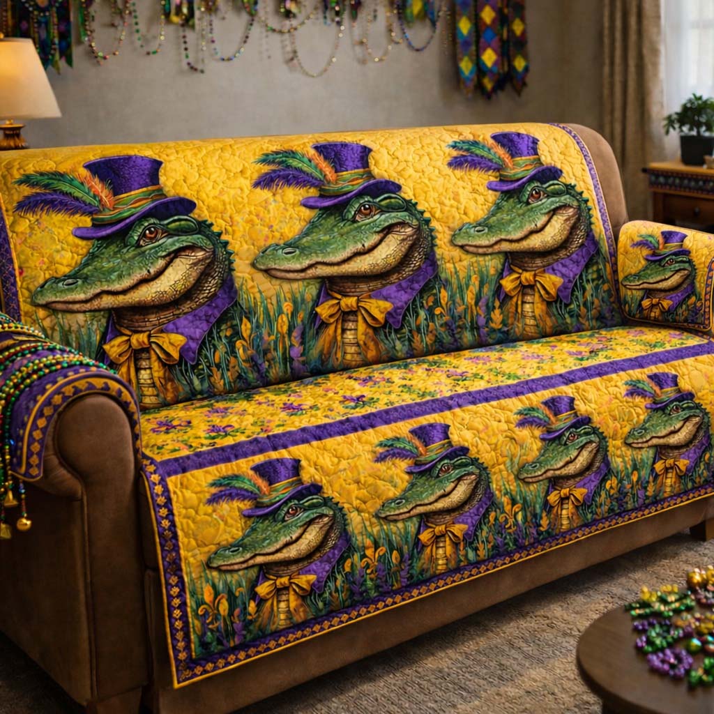Mardi Gras Quilted Sofa Cover Mardi Gras Couch Cover Cute Room Decor Finds - Tradiviet