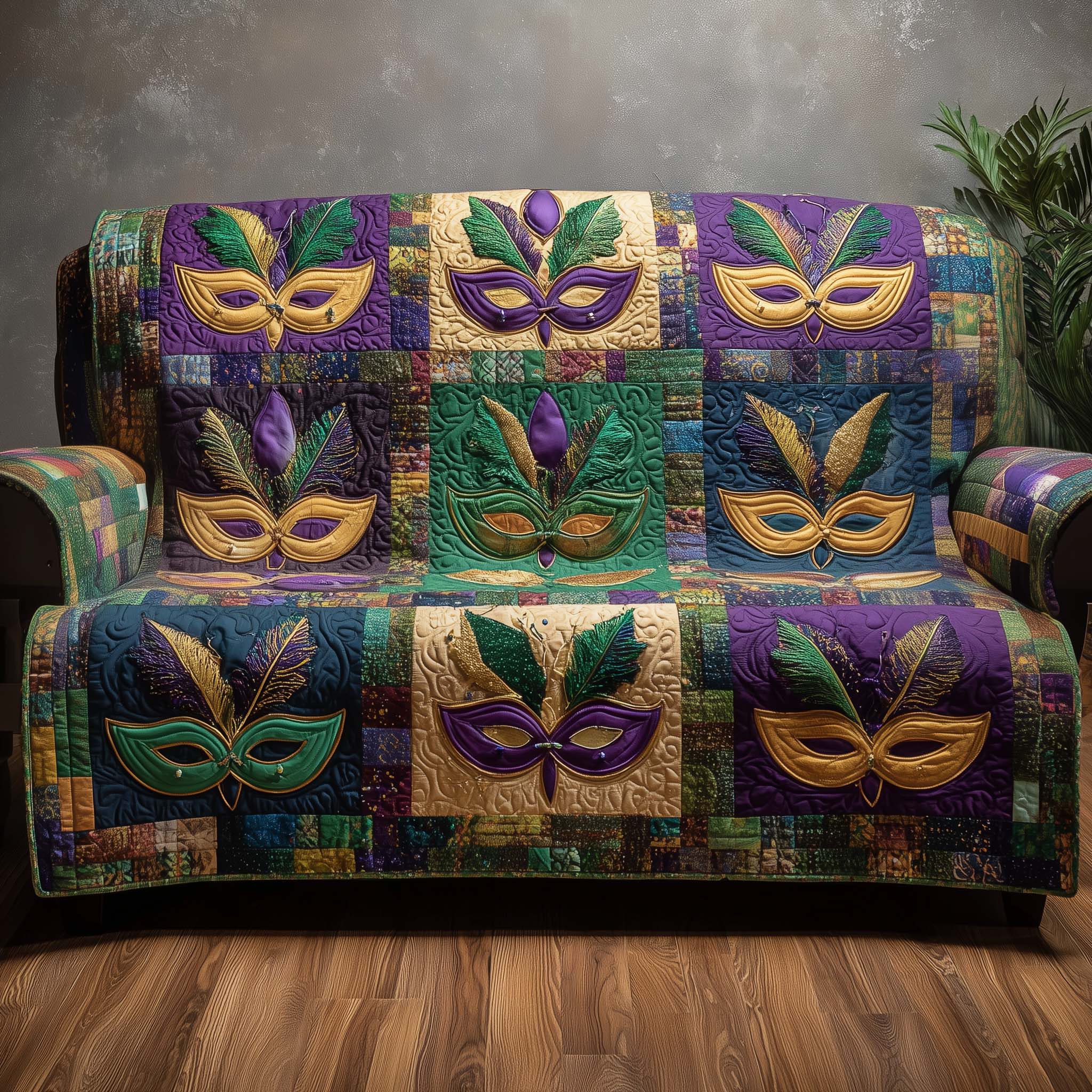 Mardi Gras Quilted Sofa Cover Mardi Gras Couch Cover Gift For Home Decorators - Tradiviet