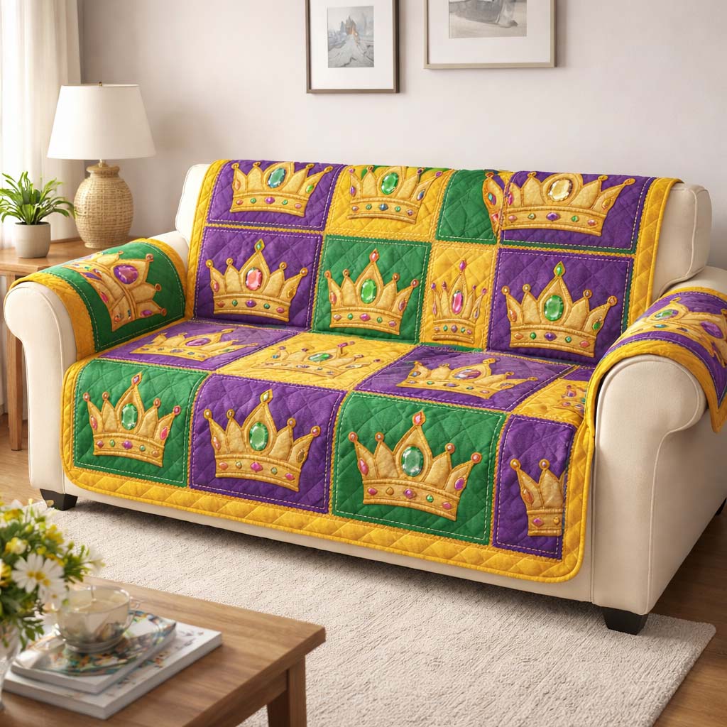 Mardi Gras Quilted Sofa Cover Mardi Gras Couch Cover Gift For Room Lovers - Tradiviet