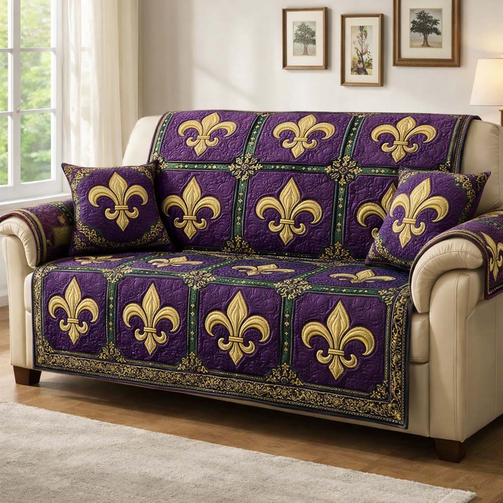 Mardi Gras Quilted Sofa Cover Mardi Gras Couch Cover Gift For Sun Lover - Tradiviet