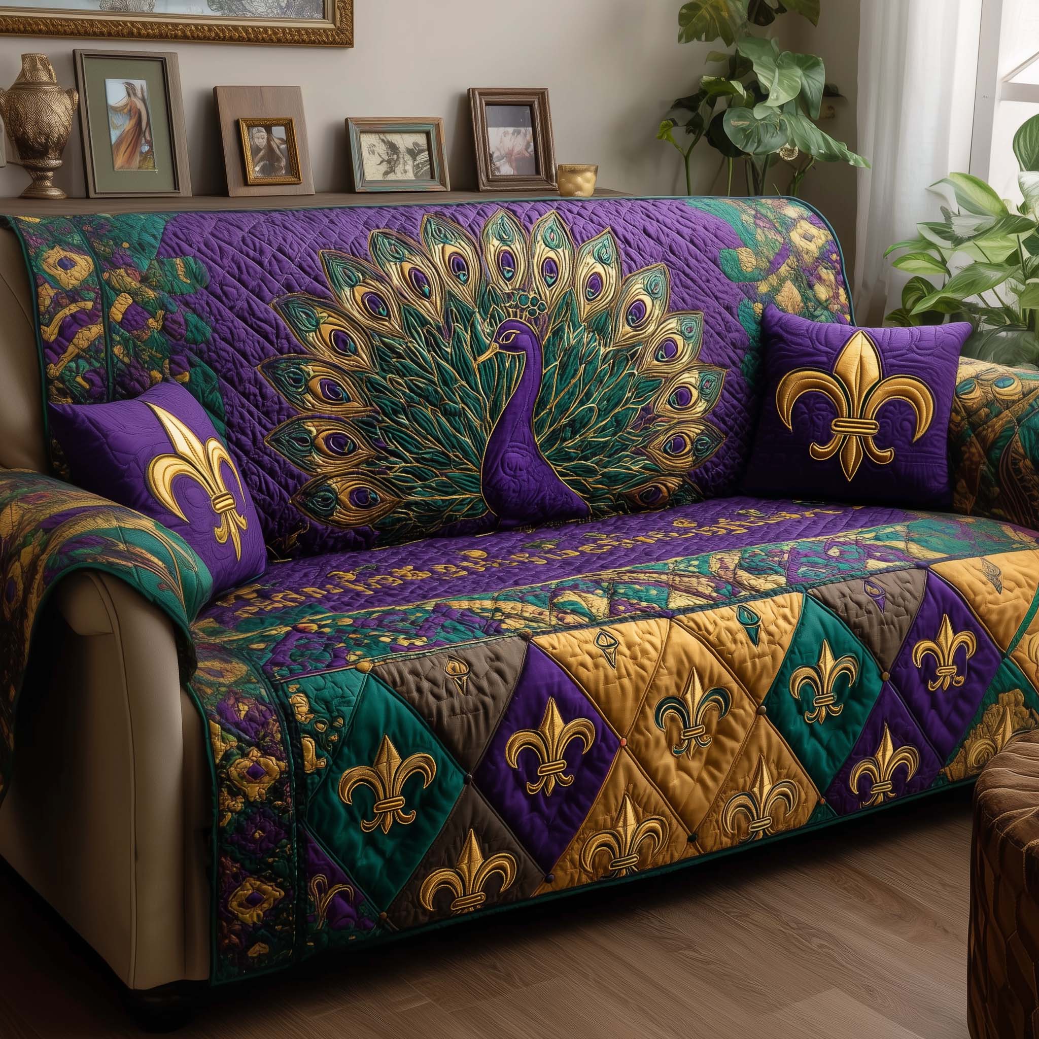 Mardi Gras Quilted Sofa Cover Mardi Gras Couch Cover Gifts For House Lovers - Tradiviet