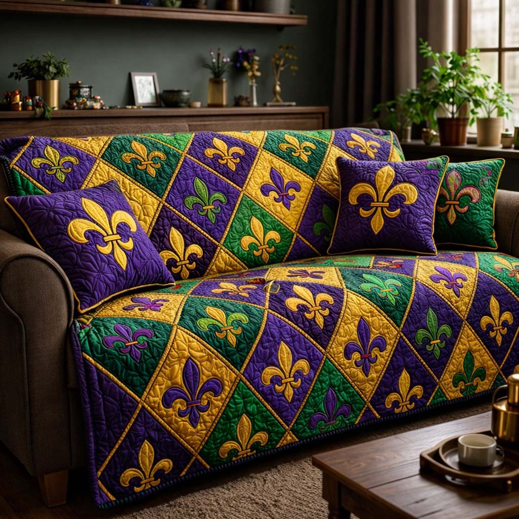 Mardi Gras Quilted Sofa Cover Mardi Gras Couch Cover Great Home Decor Finds - Tradiviet