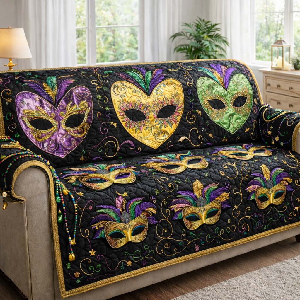 Mardi Gras Quilted Sofa Cover Mardi Gras Couch Cover Home Gift For Her - Tradiviet
