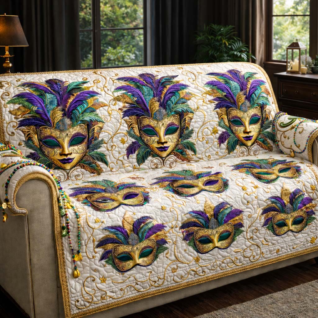 Mardi Gras Quilted Sofa Cover Mardi Gras Couch Cover Home Gift For Him - Tradiviet