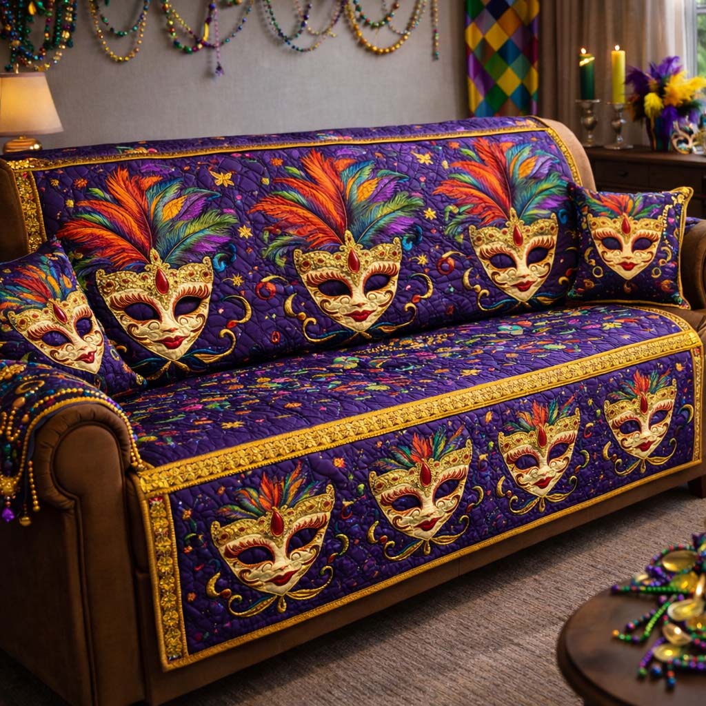 Mardi Gras Quilted Sofa Cover Mardi Gras Couch Cover Home Gifts For Her - Tradiviet