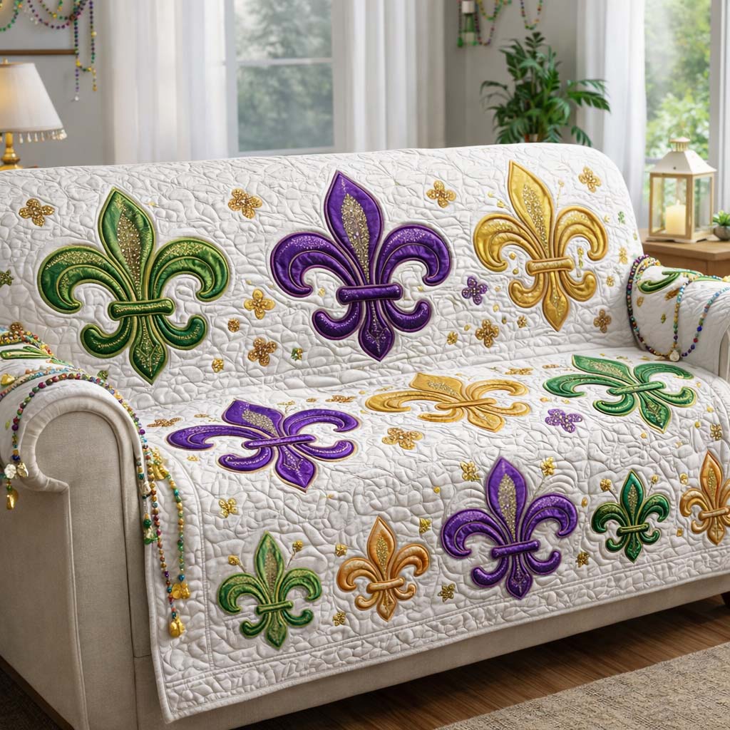 Mardi Gras Quilted Sofa Cover Mardi Gras Couch Cover Home Gifts For Him - Tradiviet