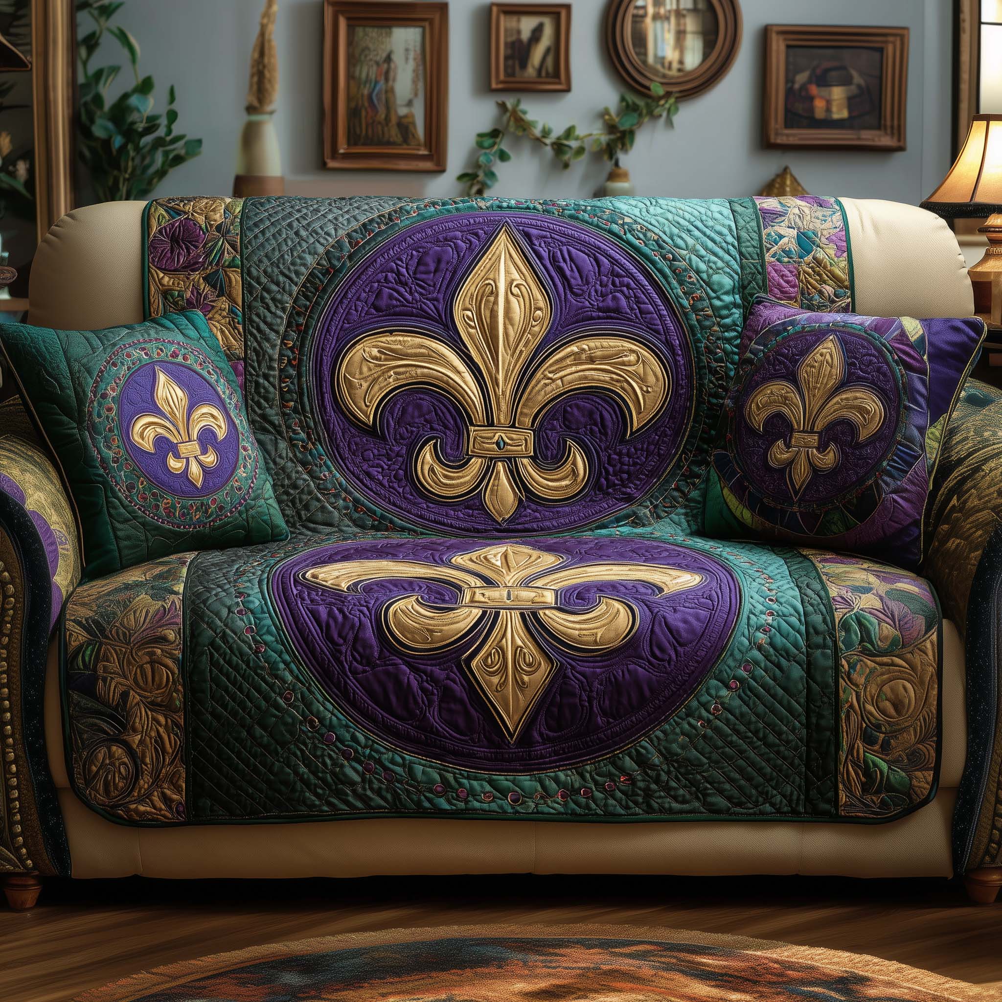 Mardi Gras Quilted Sofa Cover Mardi Gras Couch Cover House Lover Gift Ideas - Tradiviet