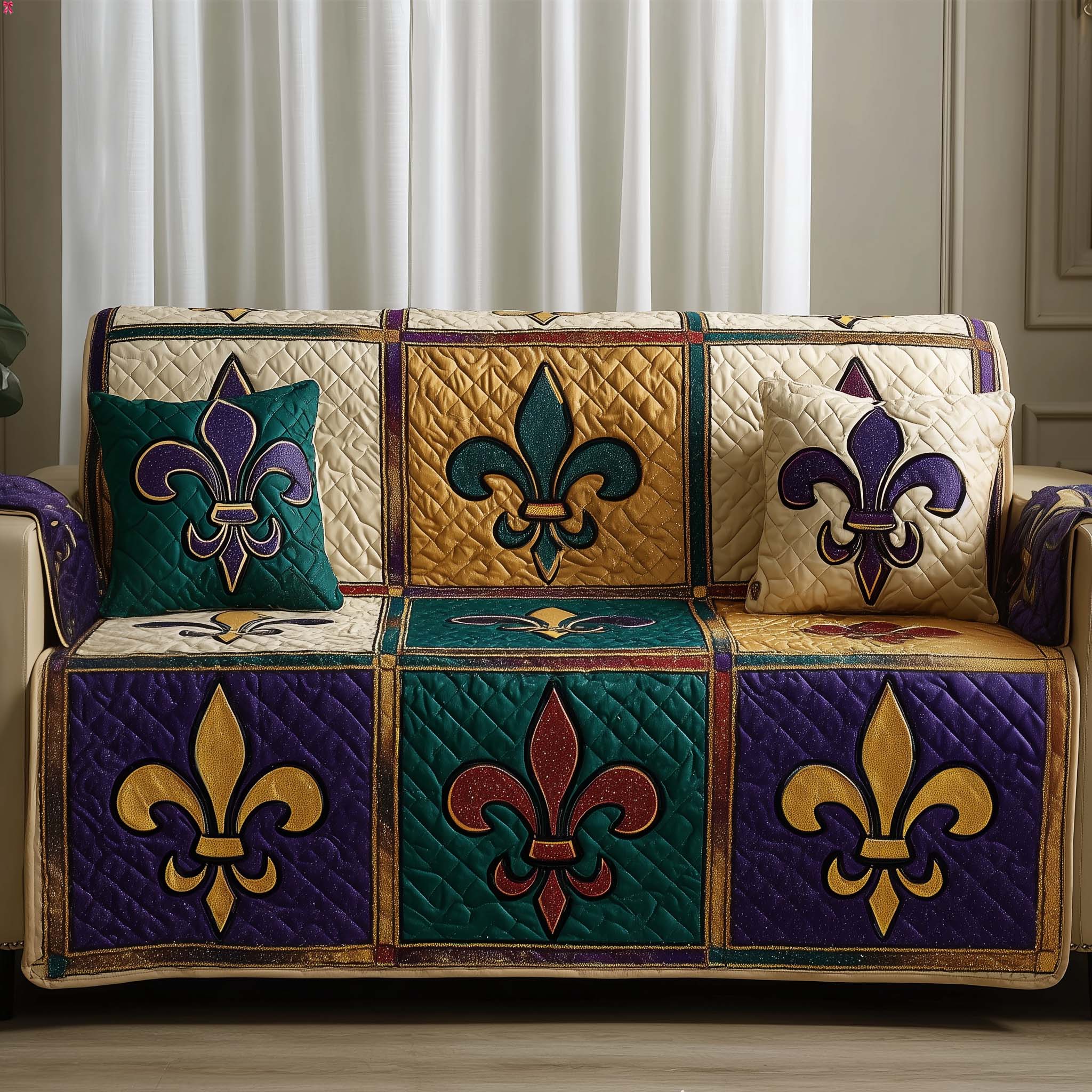 Mardi Gras Quilted Sofa Cover Mardi Gras Couch Cover Present For House Lovers - Tradiviet