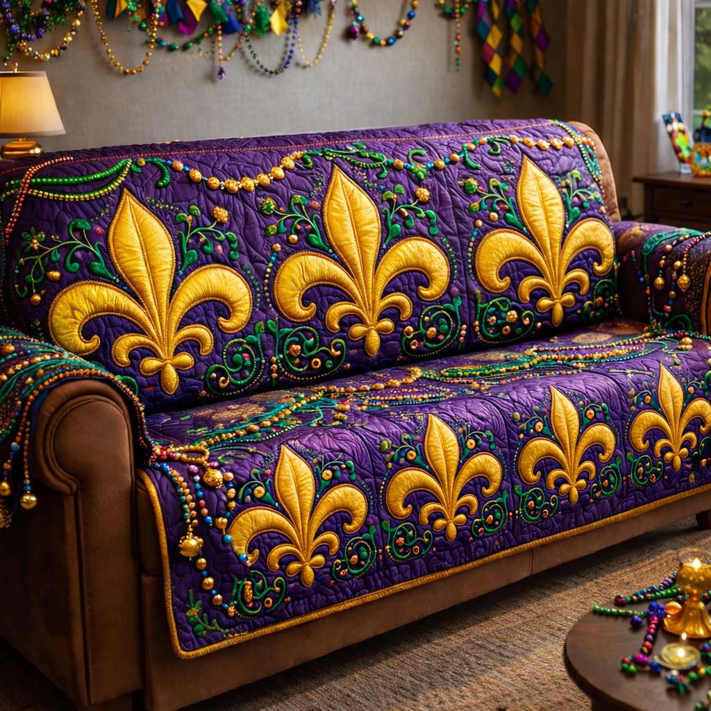 Mardi Gras Quilted Sofa Cover Mardi Gras Couch Cover Room Gift For Him - Tradiviet
